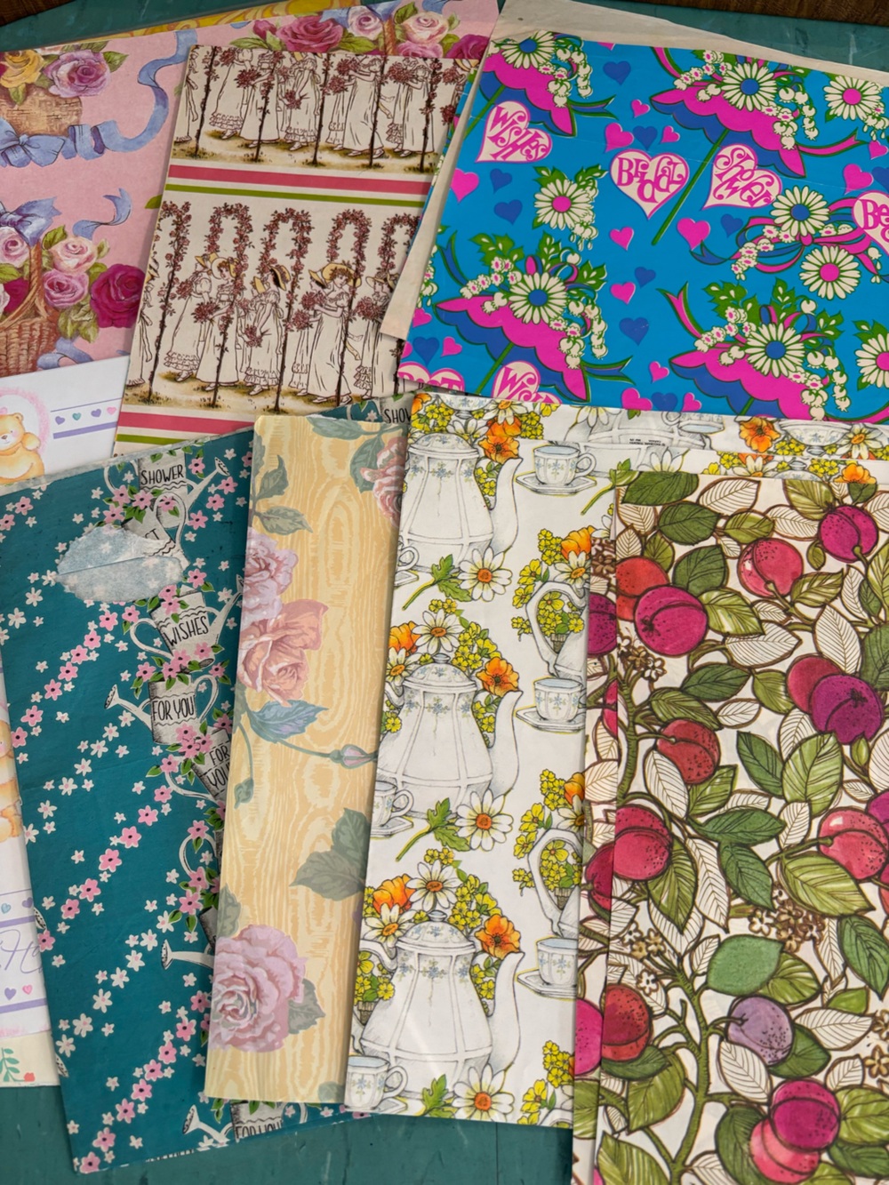 Vintage gift wrap floral congrats shower assorted wrapping paper ephemera lot - Picture 4 of 5